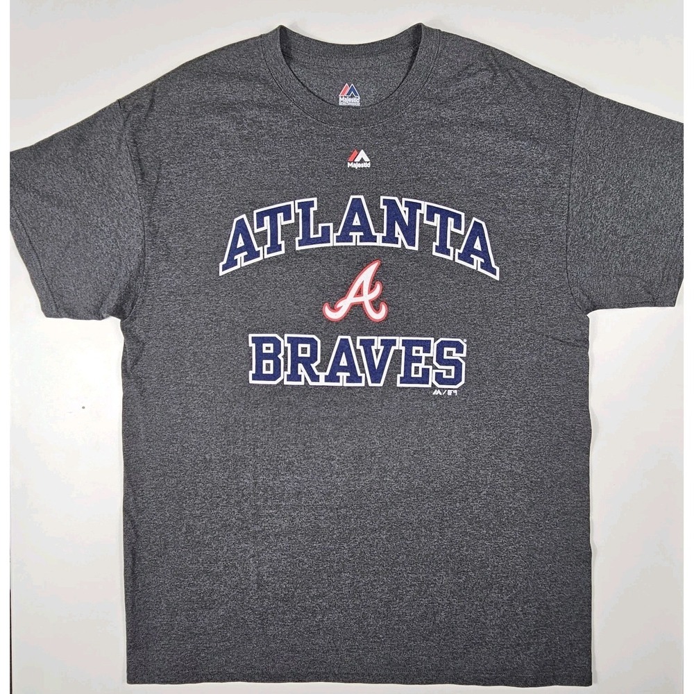 Atlanta Braves Majestic T-Shirt Mens Large Gray Short Sleeve MLB Baseball